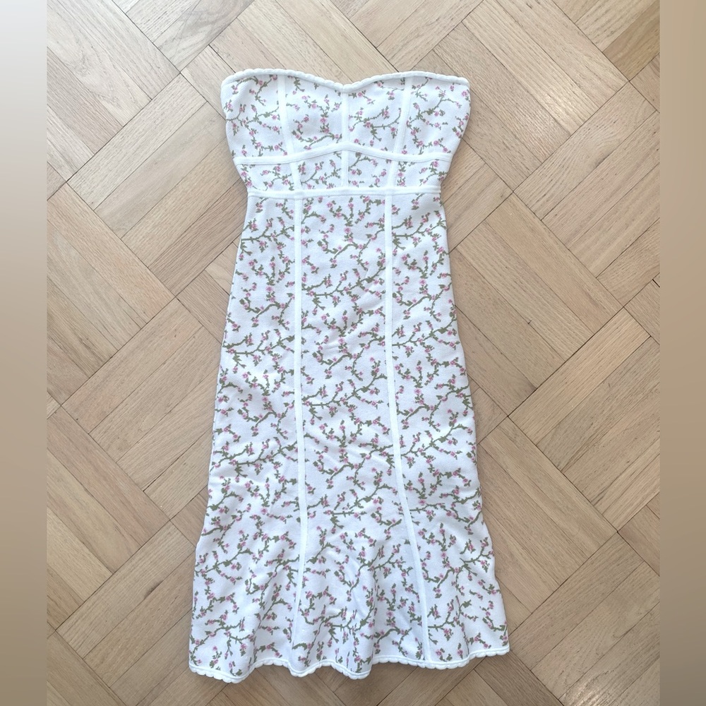 Strapless floral corset knitted dress